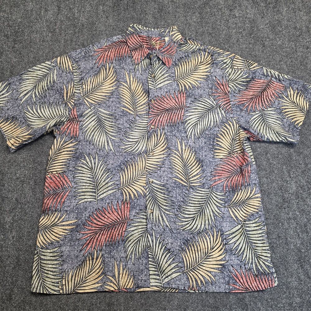Vintage Bamboo Cay Shirt Mens Sz L Floral Tropical Palm Tree Button Short Sleeve